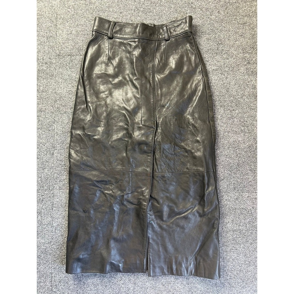 New York Studio Leather Skirt Womens 5/6 Black Vintage High Waisted Maxi Pockets